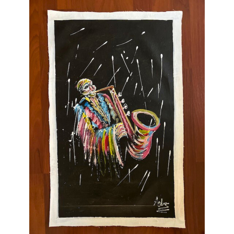 AUTHENTIC Painting Southern Africa (NOT a Print) African Jazz Art UNFRAMED