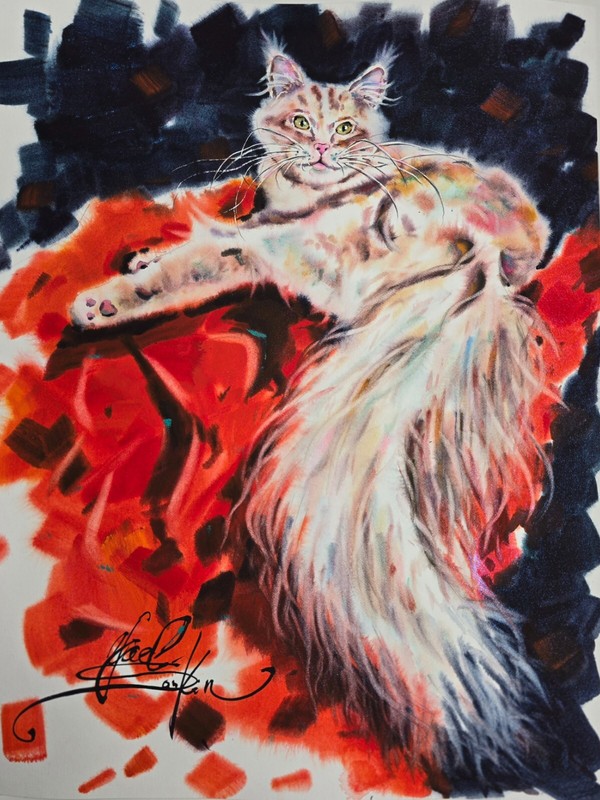 Original Maine Coon Watercolor Cat Painting – Pet Portrait Wall Art, 16″x12″