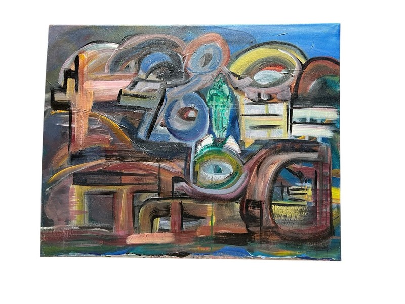 Abstract Modern Cubist Outsider Folk Art Painting Unframed 16×20