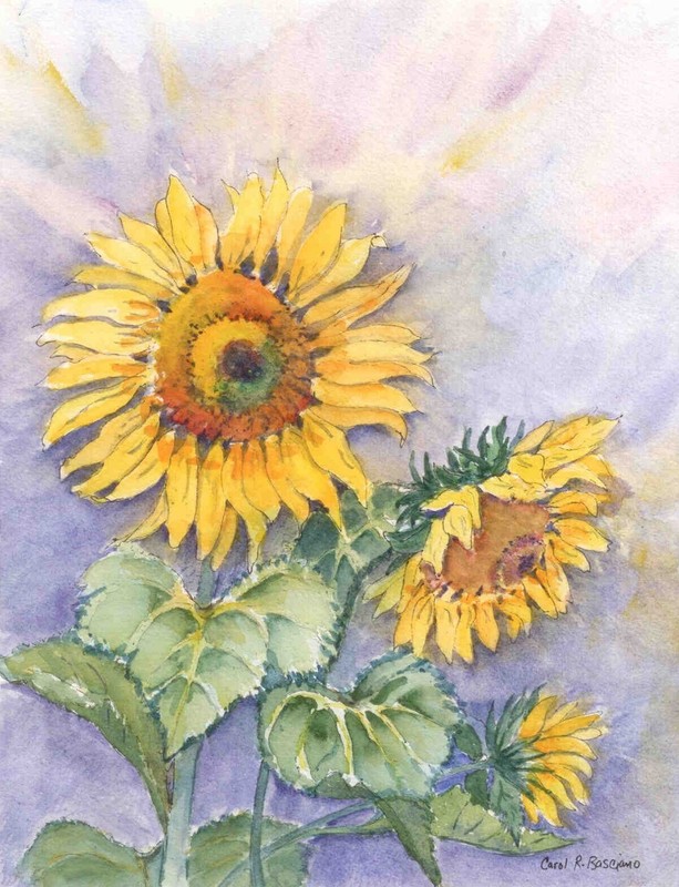 Framed Original Floral Watercolor Painting HAPPY SUNFLOWERS CR Basciano 15×12