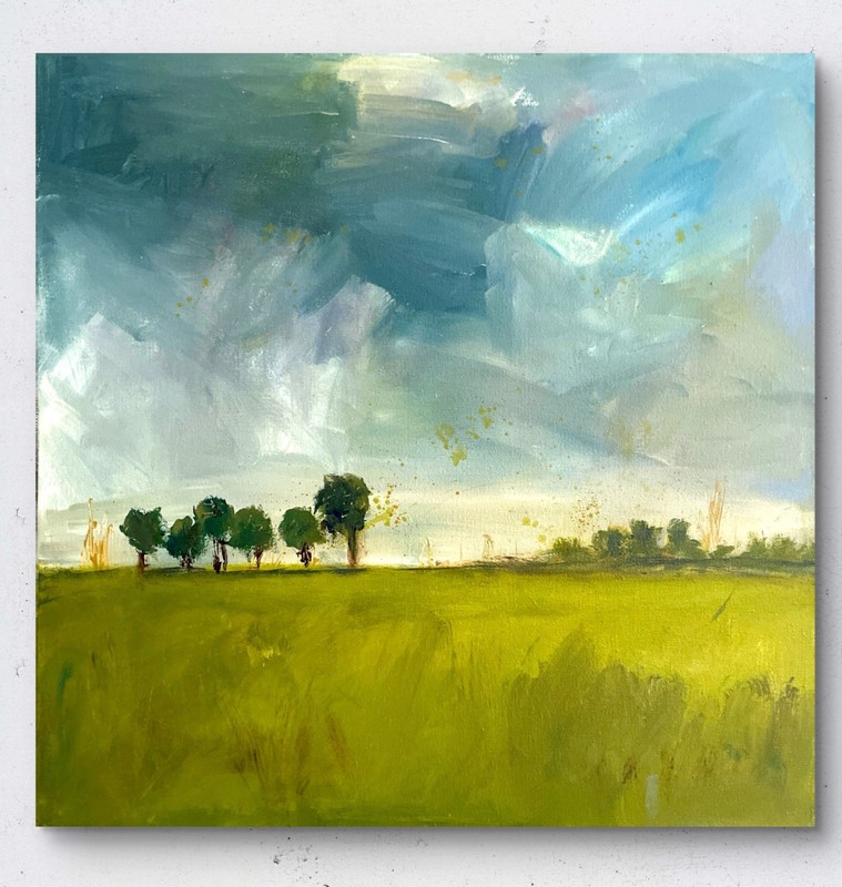 Large Landscape Painting 24×24 | Modern Abstract Field Sky | Original Art