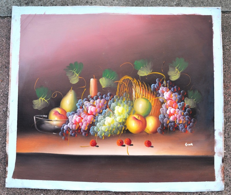 FRUIT GRAPE APPLE CHERRY HAND PAINTED OIL PAINTING ART 20X24″ ON CANVAS GIFT 235