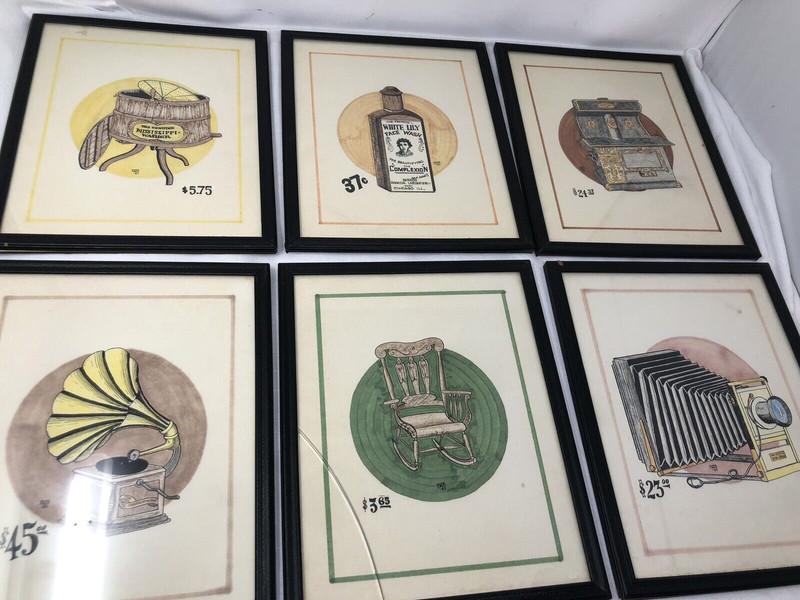 6 Advertising Art Framed Duke Croy Signed Pieces Vintage Images 1983 8×10