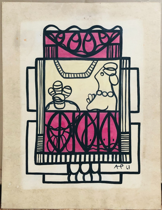 Dinner Figures, 1962 Amelia Pelaez, Gouache on Cardboard Signed By artist