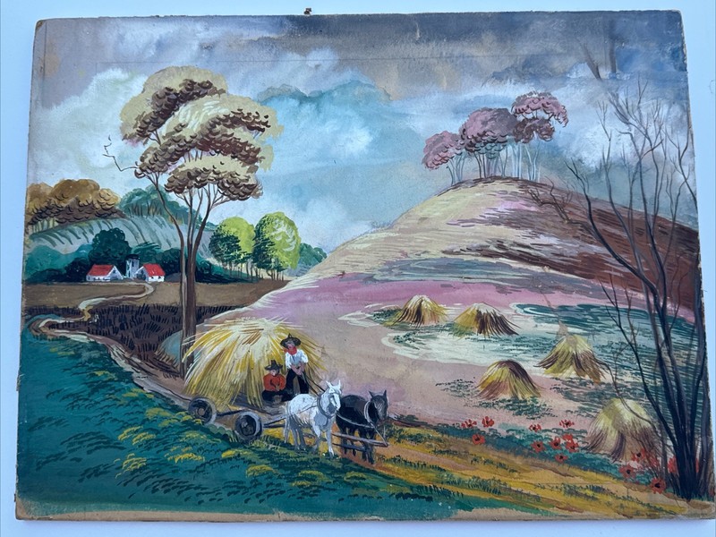 ANTIQUE WPA ERA PAINTING FARM FARMING FARMER HAY RIDE LISTED FAMOUS ALEXANDER gallery