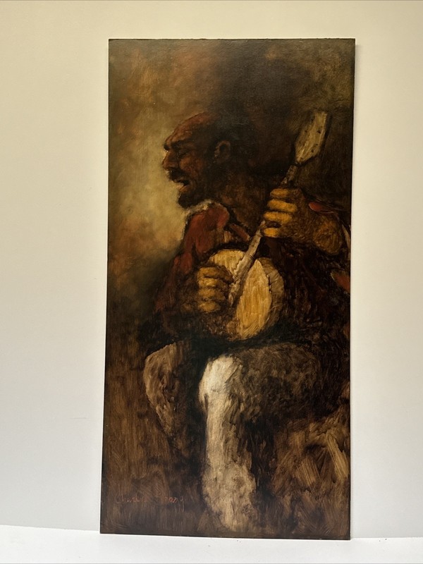 MID CENTURY PAINTING MUSICIAN MAN MEN EARLY WORK OF CHARLES BRAGG LARGE OIL 1960