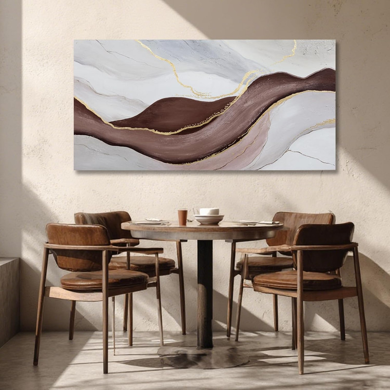 Minimalist Abstract Canvas Art - Neutral Flowing Lines for Modern Decor 24x48 gallery