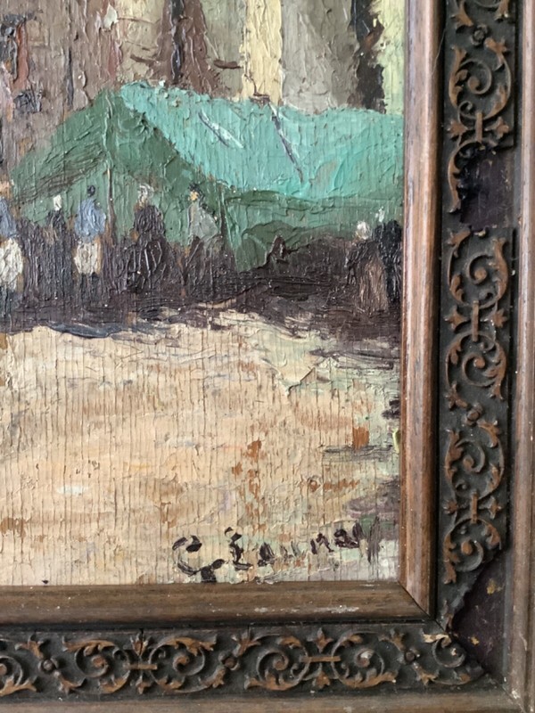 ANTIQUE IMPRESSIONISM BRETON WOMEN IN FRONT OF THE CHURCH FRENCH OIL PAINTING gallery