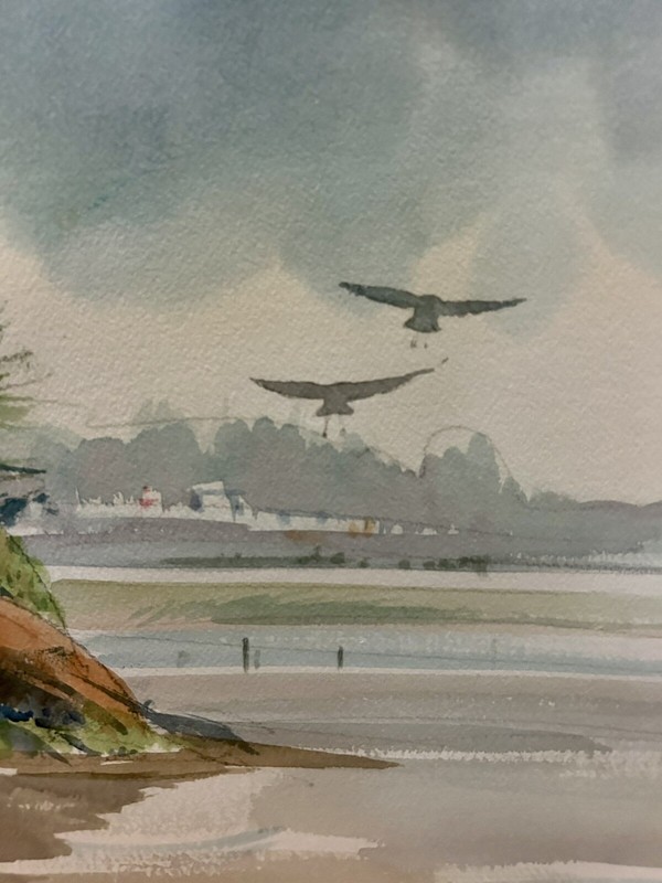 Signed Jess Cauthorn AWS (1923-2005) Watercolor Painting 23”x29” C-1960 gallery