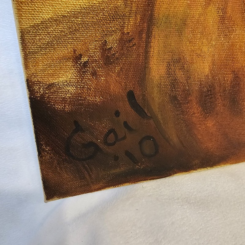 Golden Pears Oil Painting 19.5x16in Artist Signed Gail '10 Wood Frame Mounted gallery