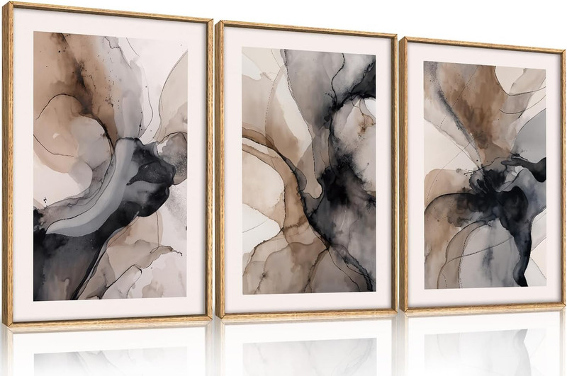 Large Abstract Neutral Framed Canvas Art – Modern Minimalist Wall Decor 16×24
