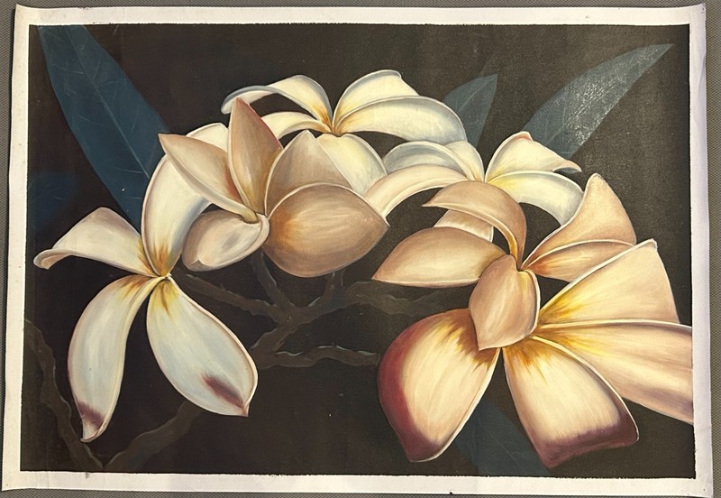 Hand-Painted Oil Painting on Canvas Paper 27×39. «Plumeria Blossoms»