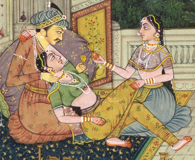 Mughal Harem Scene Painting Of Emperor With Women in Love Art 6x8.5 Inches gallery