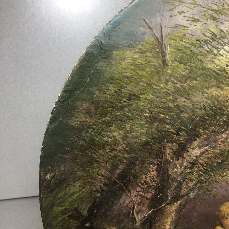 ANTIQUE 1888 HAND PAINTED PHOTOGRAPH On Wooden 14” Circle/Plate Unknown Artist gallery