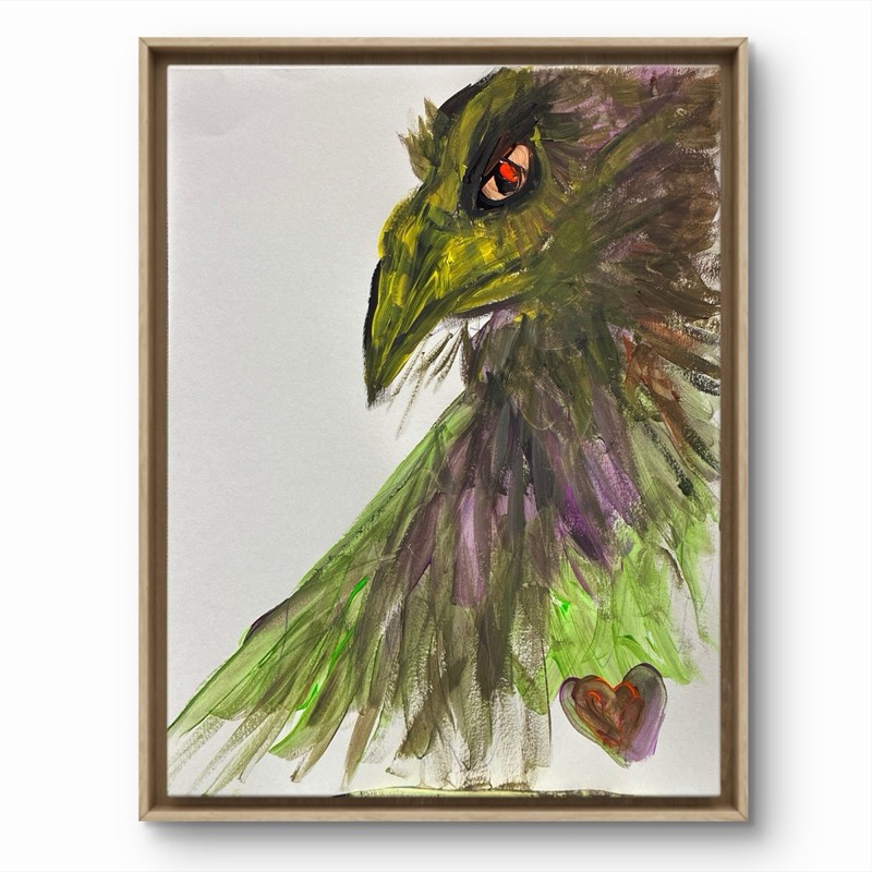 BLESSED#1593 Eagle Eye Bird Heart 14×11 Original Art Paper Abstract