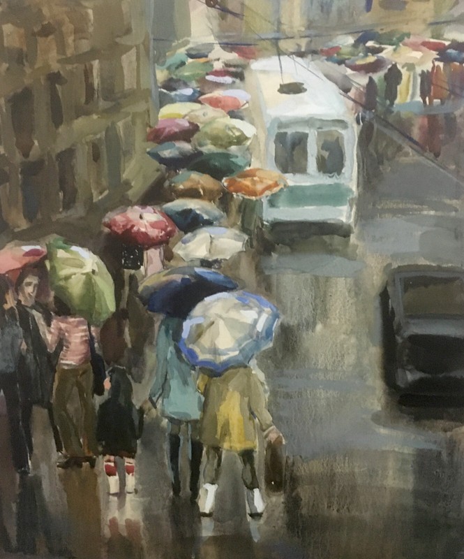 Watercolor Painting Unframed Rain Palazhchenko I Original Painting Artwork n657