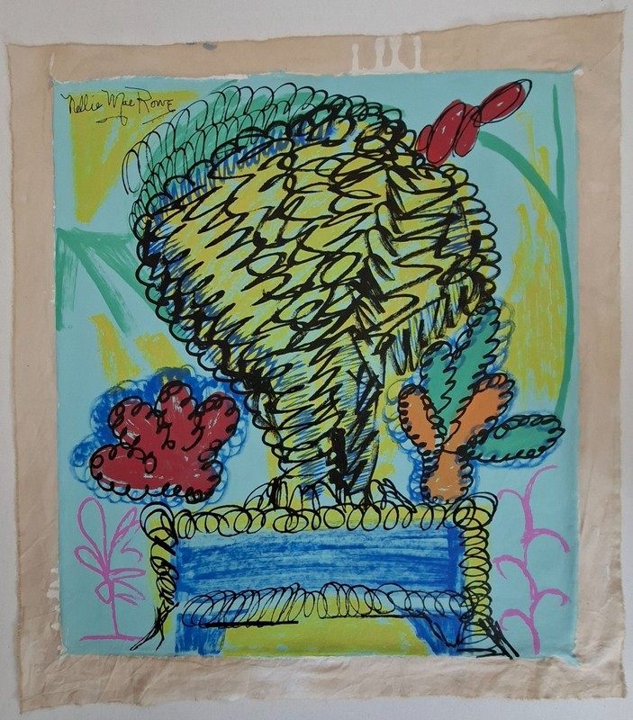 Nellie Mae Rowe Signed Outsider Painting on Canvas African American Folk Art gallery