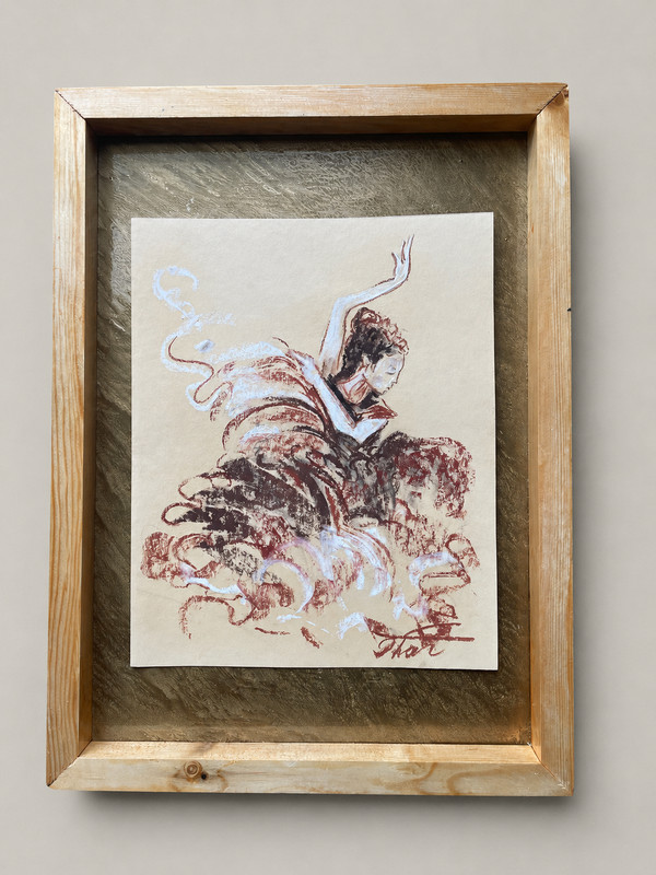 Original Female Dancer Pastel Drawing Expressive Figurative Art Framed