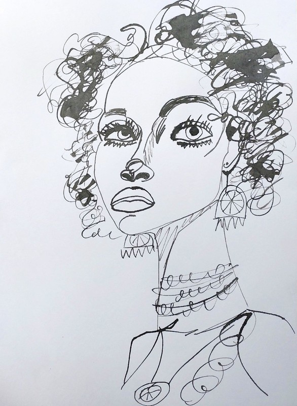 Original Art African Woman Ink Portrait 12x16 Minimalist Afrocentric Wall Decor gallery
