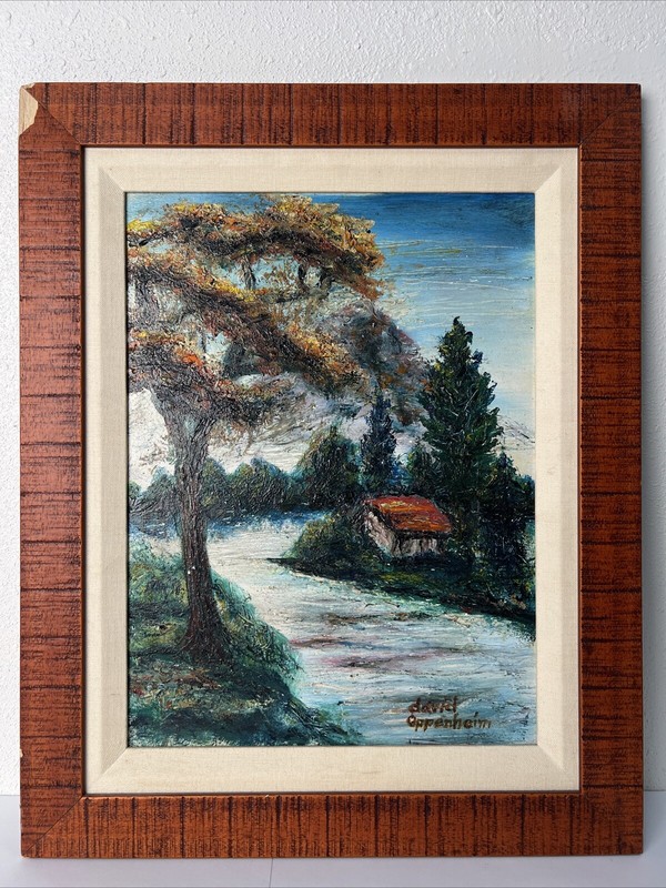 Original Landscape Painting Signed David Oppenheim 12×16 Tree House Stream River
