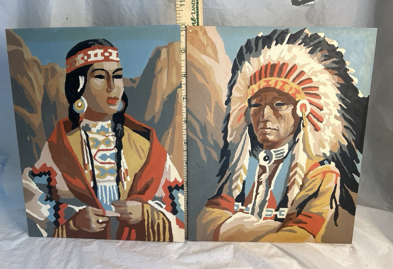 Vintage 10×8″ Native American Indian Cheif Girl Paint By Numbers Painting