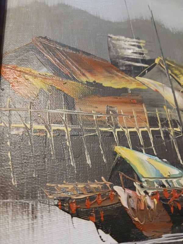 Canvas Art Work Ship Water Sunset Harbor Boat Dock See Description gallery