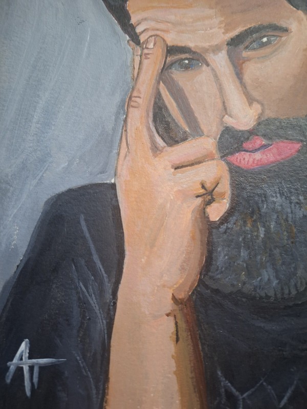 Contemporary Figurative Man Thinking Thoughts 9x12 Acrylic Painting Canvas Paper gallery