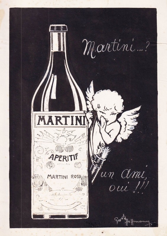 Martini advertisement ad alcohol drink cocktail drawing design Hoffmann 1953