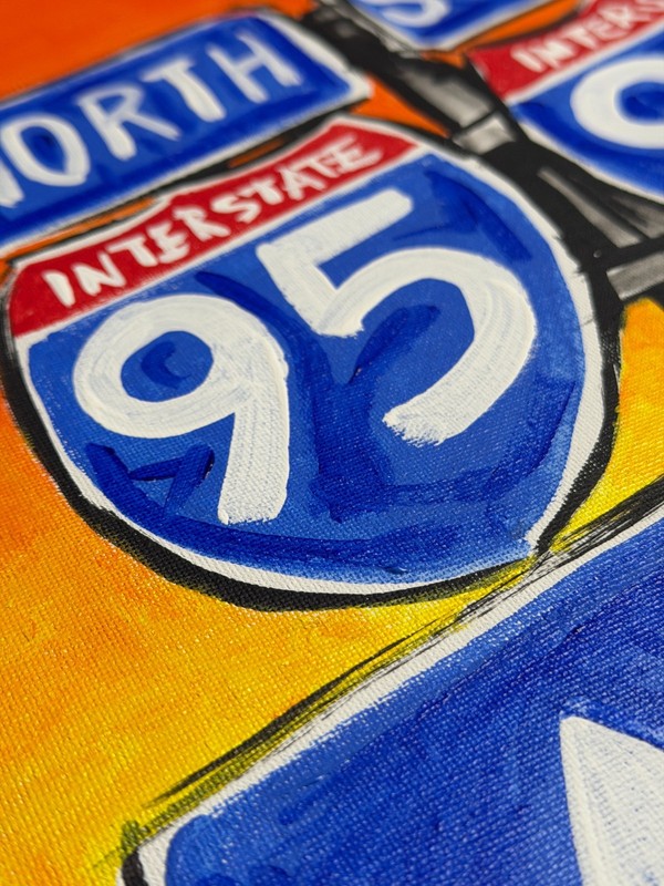 Unique "I-95 Sign" Pop Art Acrylic Painting - 20x16" Stretched Canvas gallery