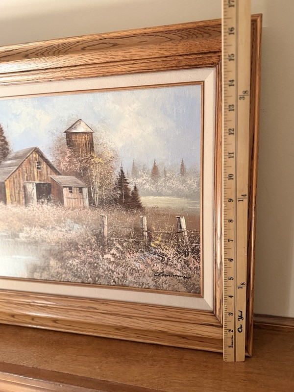 Clemann Signed Wood Framed Oil On Canvas Barn Landscape 16 x 21 gallery