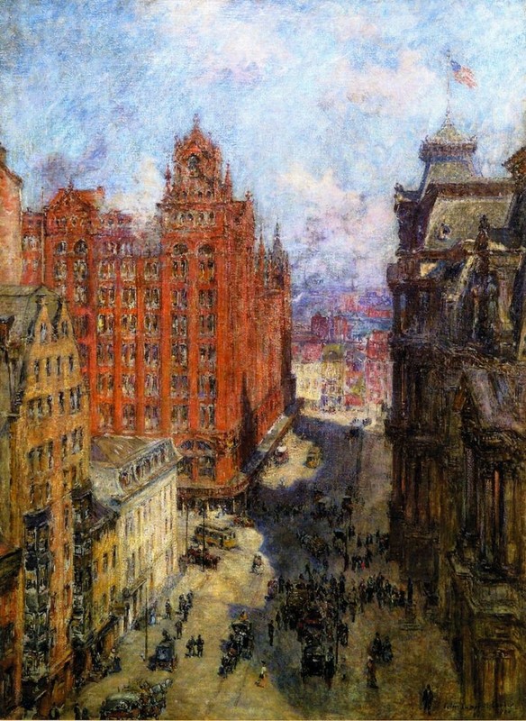 Oil painting impression Broad-Street-Station-Philadelphia-Colin-Campbell-Cooper