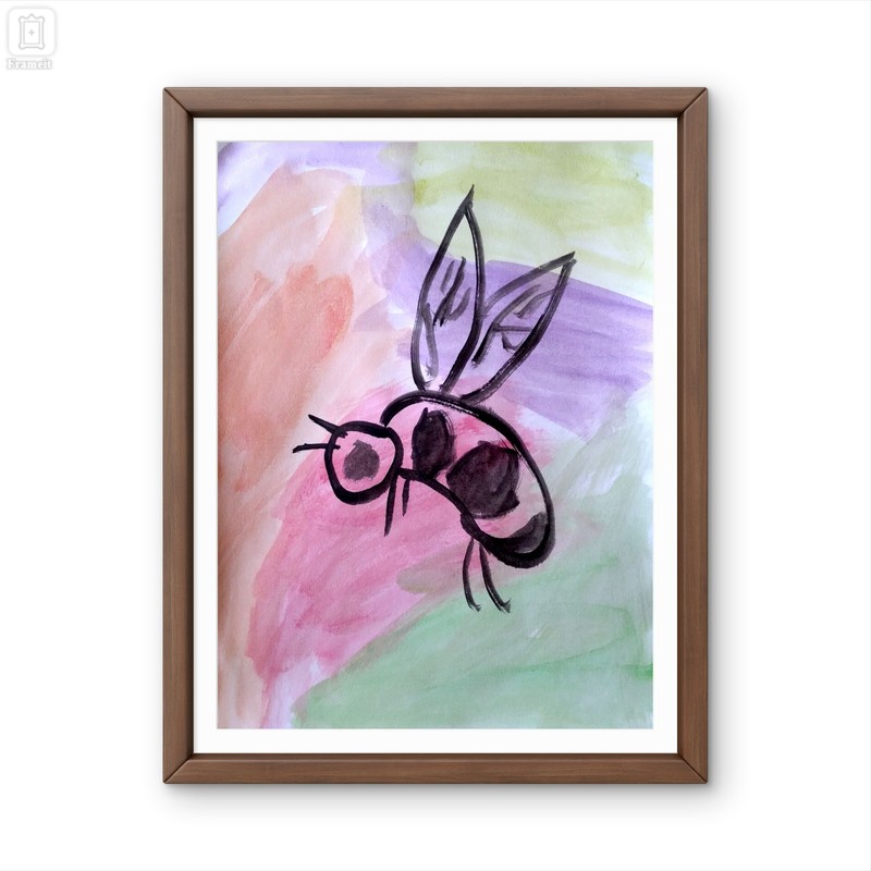 Original Acrylic 9×12 Bee Painting Signed Pastel Impressionist Wall Art Paper