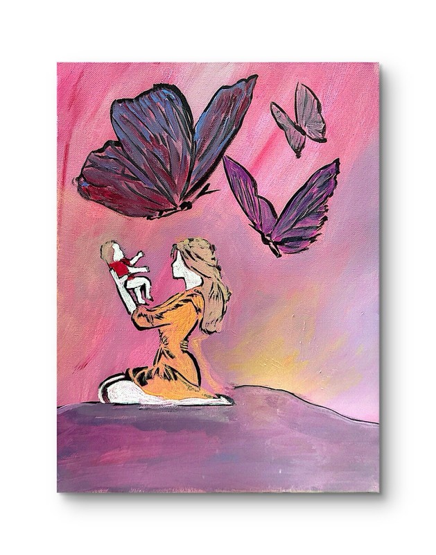 Figurative Expressionism 11×14″ – “Mom And Baby” Original Art COA