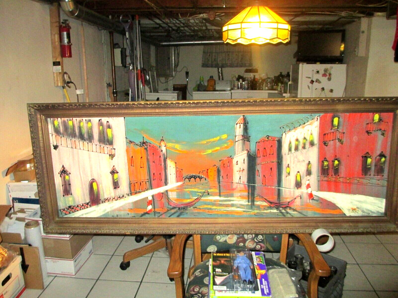 RIKI Original Venice Italy Large 5 ft Painting Gondola Framed ITALY 60 in W nice gallery