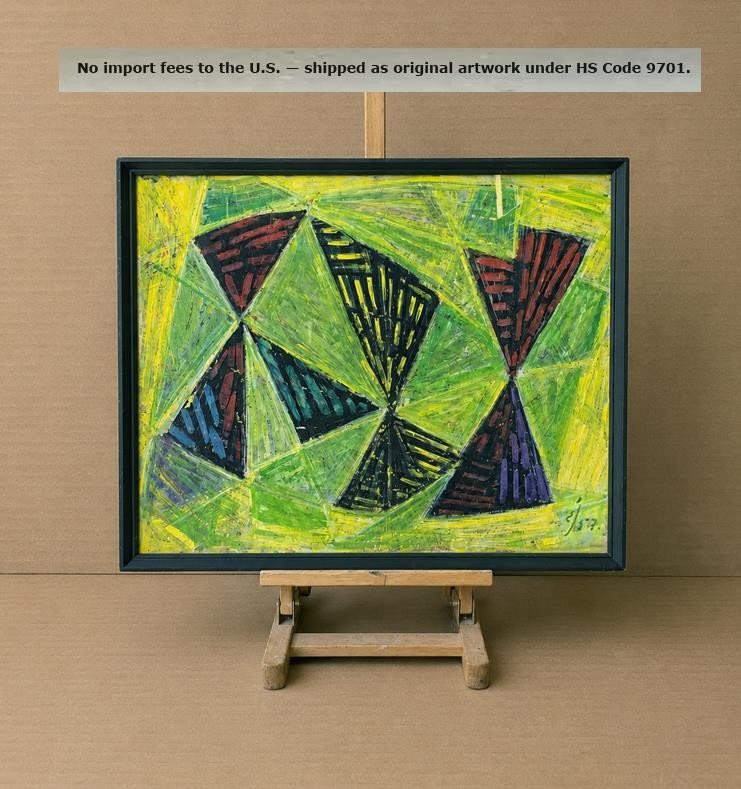 Einar Johansen. Abstract in Green Paris. Dated 1957 Signed Painting. COA. Rare!
