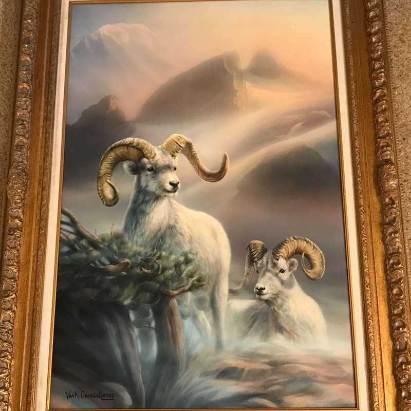 Vivi K. Crandall Oil on Canvas Painting of Rams in a Mountain Landscape gallery