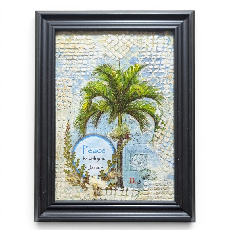 Original Handmade Palm Tree Floral Canvas Signed Contemporary Mixed Media