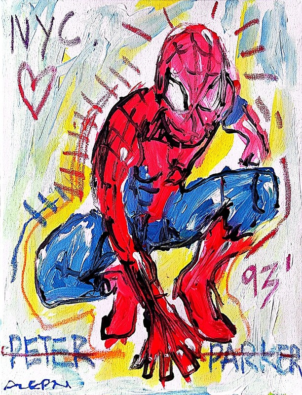Original Spiderman Marvel Painting Canvas Neo Expressionist Fine Art Decor 11x14 gallery