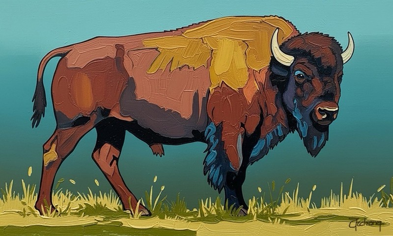 Original Western Art – American Bison, Buffalo, Hand Painted 40×24 Inches Signed