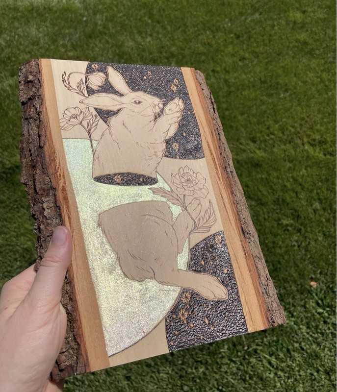Wood Burned Rabbit With Starry Night Sky calicoCallieInk Sparkly Glitter Accents gallery