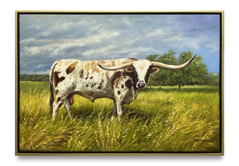 Hungryartist -Original Oil Painting of a Cow on Canvas 24×36 Framed