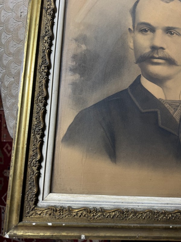 Antique American School "Portrait Of A Gentleman" Charcoal On Paper - Framed gallery