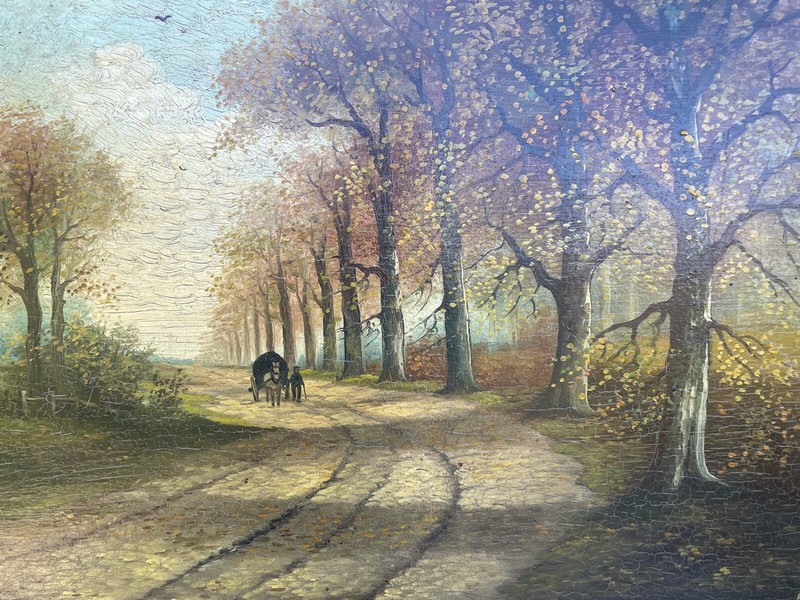 Impressionist Late Summer Landscape Country Road With Eselwagen Antique Oil gallery