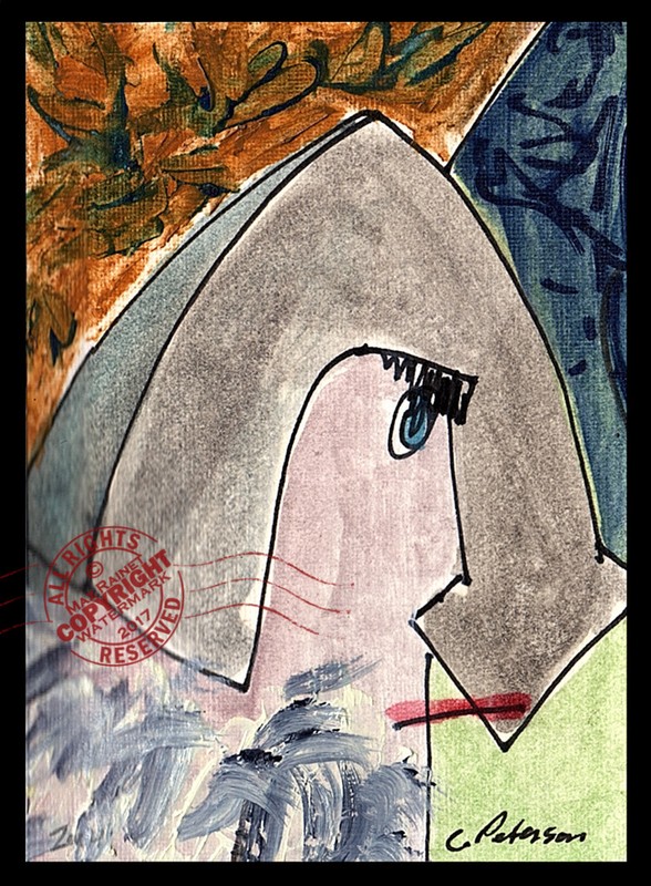 «Helmet Helmut» 2014 ORIGINAL ACEO miniature Abstract OIL PAINTING SIGNED man