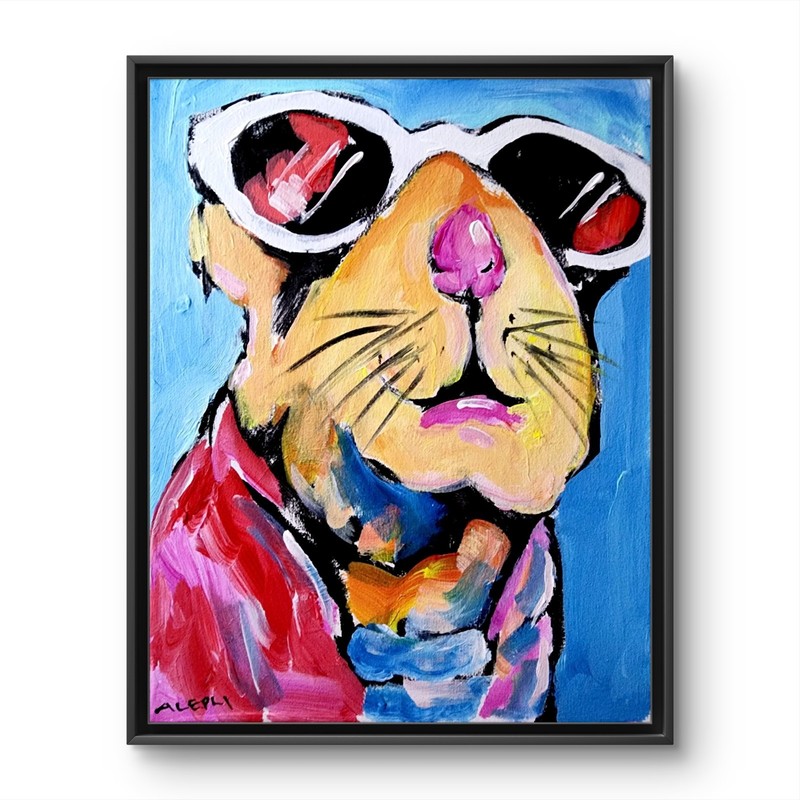 Original Abstract Painting Hamster Canvas Neo Expressionist Fine Art Decor 11×14