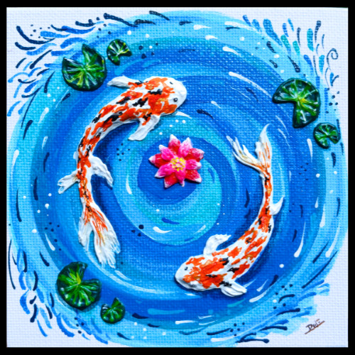 3D Original Fish Animal 4x4 Canvas Modeling Paste Texture Art Hand Painting NEW gallery