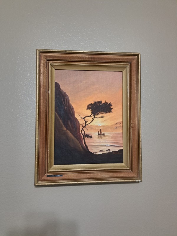 Original Oil Painting «China Sunset» by Hazel Matthewson Stoddard – Framed 12×16