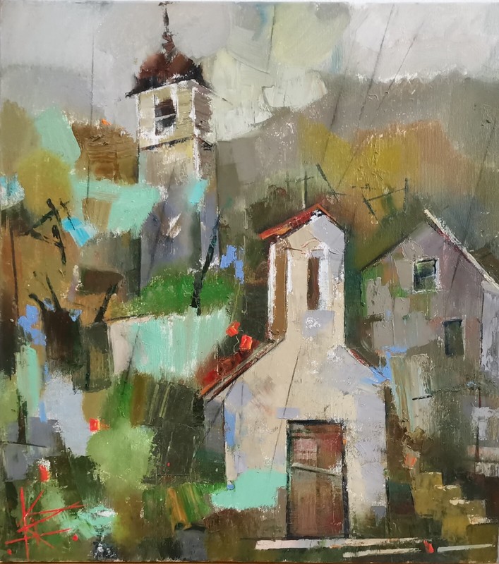 Abstract Oil painting Church Ukrainian painter Canvas Framed Decor original art