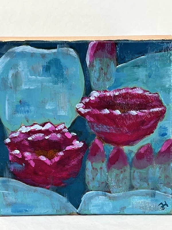 Blooming Prickly Pear Cactus Painting Small Original