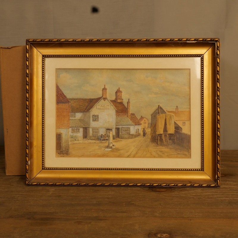 Wilkinson Watercolor Signed Framed Village Inn Street Scene Gold Matted76757675